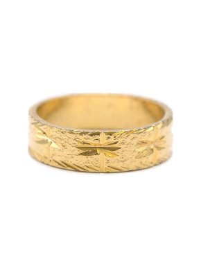 Bespoke Gold Tone Textured Carved Band Ring