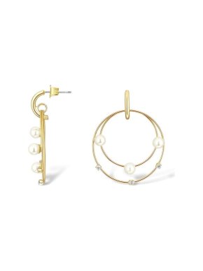 Salvatore Plata Faux Pearl & Crystal Double Hoop Earrings