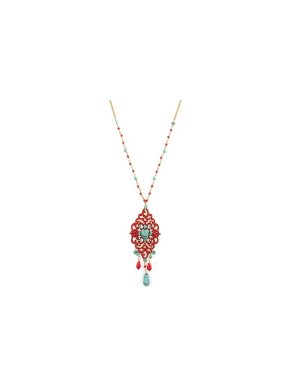 Satellite Paris Turquoise & Red Beaded Chandelier Necklace