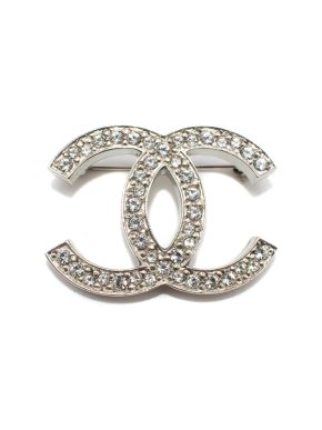 Chanel Silver CC Crystal Pin Brooch