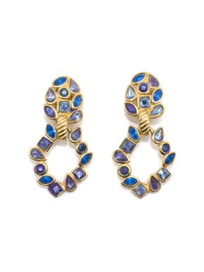 Yves Saint Laurent Gold Plated Blue Crystal Clip-On Earrings