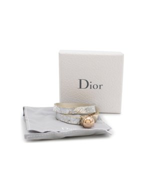Dior Silver Foiled Leather Gold-Plated Faux Pearl Bracelet
