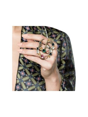 Gucci Crystal GG Double Finger Ring