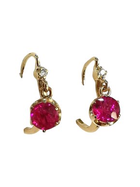 Bespoke French Dormeuse Garnet Claw Earrings in Yellow Gold
