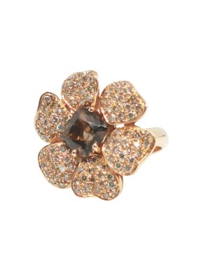 Effy 18ct Rose Gold Smokey Quartz Diamond Floral Ring