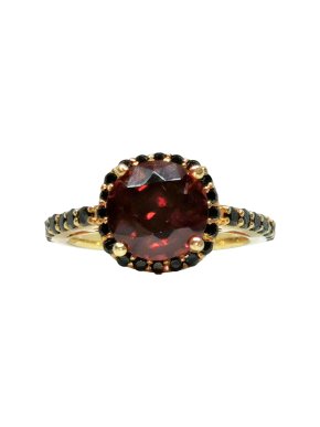 Bespoke 2.3ct Garnet and black diamond ring in yellow gold.