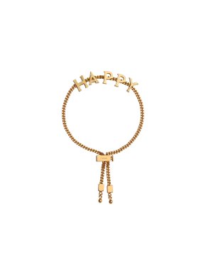 Chloe playful brass goldtone chain HAPPY bracelet