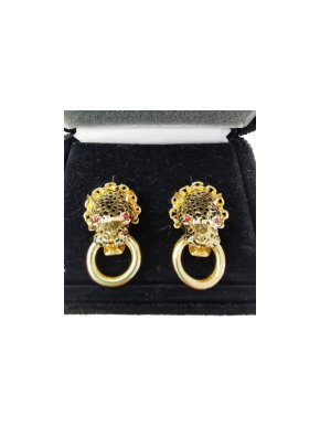 Carole Tanenbaum Unsigned 1980's goldtone leopard head earrings