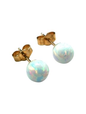 Bespoke Yellow Gold Cultured Opal Earrings