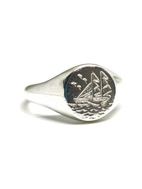 Alex Monroe ship & script silver ring