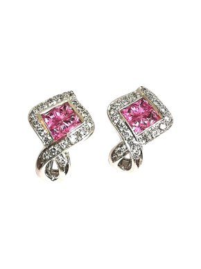 Bespoke 18ct White Gold Pink Sapphire & Diamond Earrings