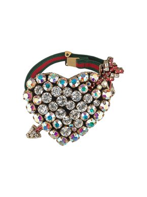 Gucci Web Stripe Crystal Heart Bracelet