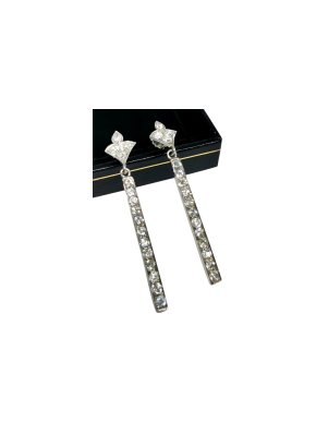 Bespoke Victorian White Gold Diamond Bar Earrings