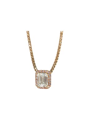William & Son 18ct Yellow Gold Emerald Cut Diamond Pendant Necklace