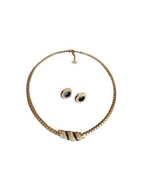 Christian Dior Vintage Gold Tone Crystal Necklace & Earrings