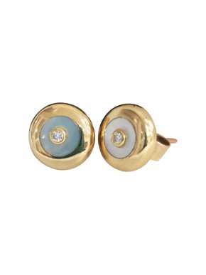 Bespoke Diamond Set Mother of Pearl Yellow Gold Earrings