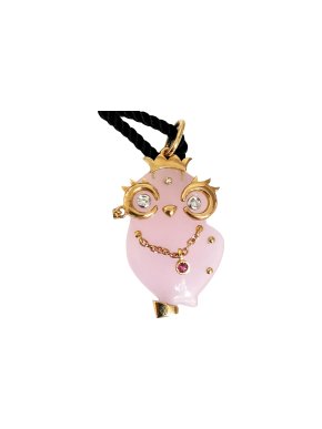 Madame Sapphire & 18ct Yellow Gold Rose Quartz Owl Pendant Necklace