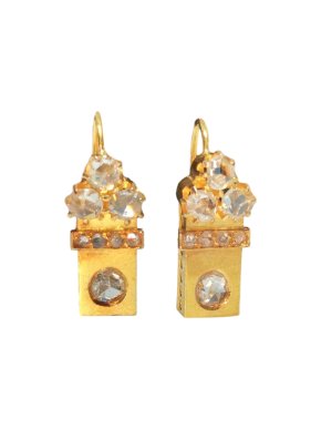 Bespoke antique 18ct yellow gold diamond earrings