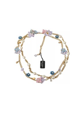 Dolce & Gabbana Faux Pearl & Crystal Floral Necklace