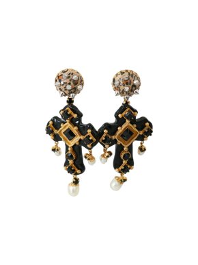 Dolce & Gabbana Black Crystal Embellished Cross Earrings
