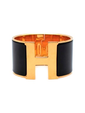 Hermes Black Enamel Extra Wide Clic Clac Bracelet GHW