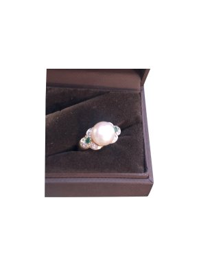 Bespoke Vintage Cultured Akoya Pearl, Emerald & Diamond 14ct Gold Ring