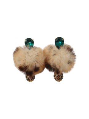 Dolce & Gabbana Fur Pom Pom Crystal Drop Earrings