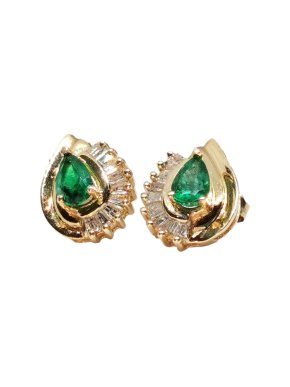 Bespoke Diamond & Emerald Yellow Gold Earrings