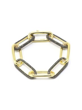 Idandi Gold Plated Black Crystal Embellished Chain Link Bracelet