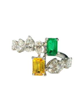 William & Son Mya Emerald, Diamond & Yellow Sapphire Ring