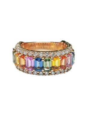 Bespoke 18kt Rose Gold Diamond & Rainbow Sapphire Ring