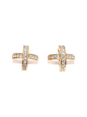 Nina Ricci Golden Tone Crystal Cross Vintage Earrings