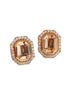 William & Son 18ct Rose Gold Morganite & Diamond Earrings