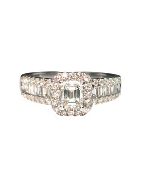 Bespoke Cluster & Emerald Cut Diamond 18ct White Gold Ring