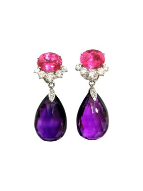 William & Son Interchangeable Tourmaline, Diamond & Amethyst Earrings