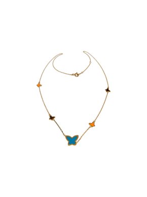 Bespoke Yellow Gold Enamel Butterfly Pendant Necklace