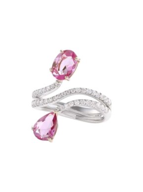 William & Son Beneath The Rose Pink Sapphire & Diamond Crossover Ring