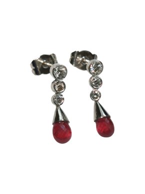 Bespoke 18ct White Gold Ruby & Diamond Drop Earrings