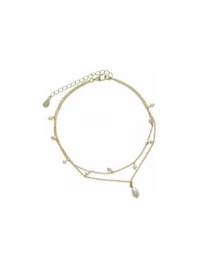 Salvartore Plata Gold Plated Freshwater Pearl Drop Anklet