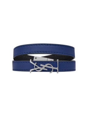 Saint Laurent Opyum Double Wrap Bracelet In Blue Leather