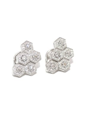 William & Son 18ct White Gold Diamond Honeycomb Cluster Earrings