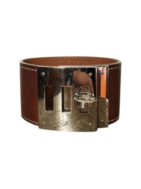 Hermes Brown Leather Kelly Dog Bracelet PHW