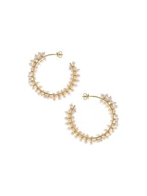 Salvatore Plata Gold Plated Pearl Hoop Earrings