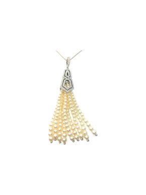 William & Son 18ct White Gold Diamond & Pearl Tassel Pendant