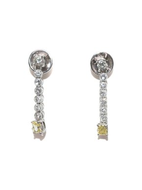 Bespoke 18ct White Gold Yellow & White Diamond Line Drop Earrings