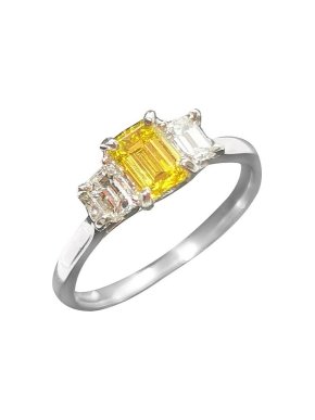 Bespoke Platinum Set Yellow & White Diamond Trilogy Ring