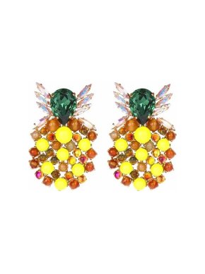 Bijoux de Famille Crystal Embellished Neon Pineapple Stud Earrings