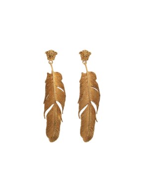Versace Gold Tone Medusa Feather Tribute Earrings