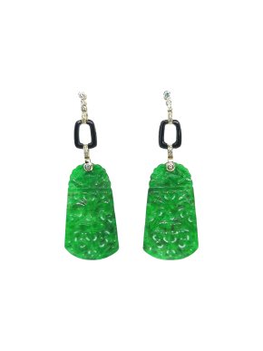 Bespoke Jade, onyx and diamond earrings set in white gold