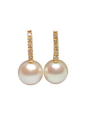 Bespoke pearl and diamond drop earrings 16 x8mm